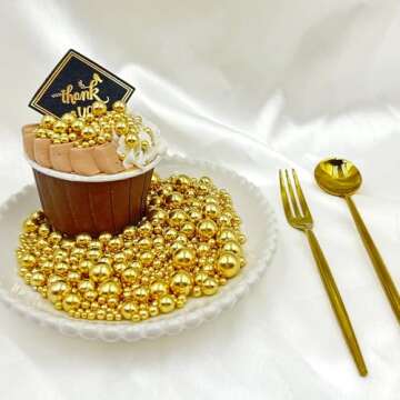 Gold Sprinkles for Cake Decorating, 4 Sizes Pearl Sprinkles Mix 7.7Oz for Cake Cupcake Ice Cream Donuts Cookie Baking Toppings