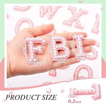 52 Pieces Self Adhesive Pearl Rhinestone Letter Patches A-Z Bling Rhinestone Letter Stickers Glitter Rhinestone Alphabet Appliques Initial Letter Sticker for DIY Clothes Bags Hats (White, Pink)