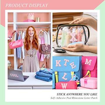 52 Pieces Self Adhesive Pearl Rhinestone Letter Patches A-Z Bling Rhinestone Letter Stickers Glitter Rhinestone Alphabet Appliques Initial Letter Sticker for DIY Clothes Bags Hats (White, Pink)