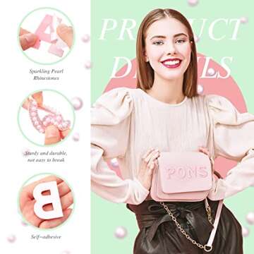 52 Pieces Self Adhesive Pearl Rhinestone Letter Patches A-Z Bling Rhinestone Letter Stickers Glitter Rhinestone Alphabet Appliques Initial Letter Sticker for DIY Clothes Bags Hats (White, Pink)