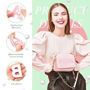 52 Pieces Self Adhesive Pearl Rhinestone Letter Patches A-Z Bling Rhinestone Letter Stickers Glitter Rhinestone Alphabet Appliques Initial Letter Sticker for DIY Clothes Bags Hats (White, Pink)