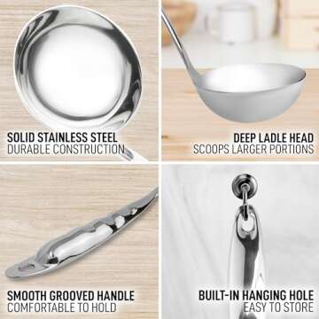 Zulay Kitchen Stainless Steel 13" Soup Ladle - Comfort Grid Steel Ladle with Long Handle and Ample Bowl Capacity Perfect for Stirring, Serving Soups and More - Heavy-Duty Metal Ladle