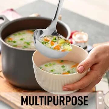 Zulay Kitchen Stainless Steel 13" Soup Ladle - Comfort Grid Steel Ladle with Long Handle and Ample Bowl Capacity Perfect for Stirring, Serving Soups and More - Heavy-Duty Metal Ladle