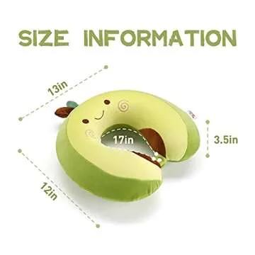 Niuniu Daddy Neck Pillow for Kids Teen Toddlers, Travel Accessories for Airplane, Car, Recline, Neck Chin Head Support, 100% Pure Memory Foam Insert, Cute Plush Travel Pillow Cover Washable - Avocado