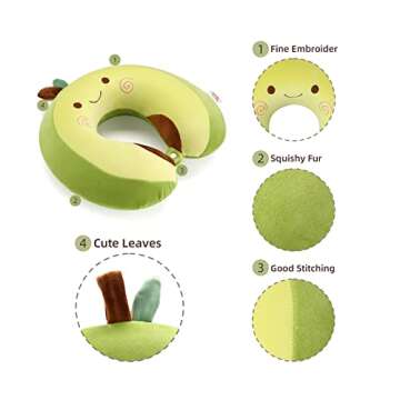 Niuniu Daddy Neck Pillow for Kids Teen Toddlers, Travel Accessories for Airplane, Car, Recline, Neck Chin Head Support, 100% Pure Memory Foam Insert, Cute Plush Travel Pillow Cover Washable - Avocado