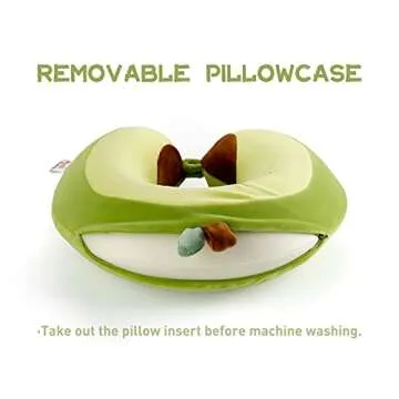 Niuniu Daddy Neck Pillow for Kids Teen Toddlers, Travel Accessories for Airplane, Car, Recline, Neck Chin Head Support, 100% Pure Memory Foam Insert, Cute Plush Travel Pillow Cover Washable - Avocado