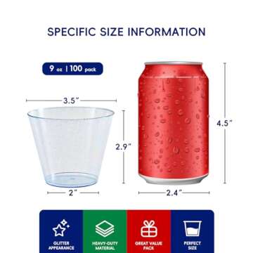 JOLLY CHEF 100 Pack 9 oz Plastic Cups, Disposable Party Cups in Assorted Colors, Plastic Glasses with 4 Colors Perfect for Wedding, Thanksgiving Day, Christmas