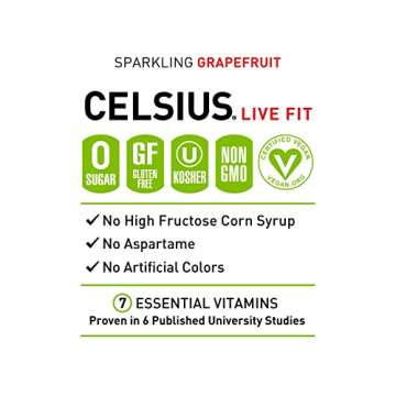 CELSIUS Sweetened with Stevia Sparkling Grapefruit Fitness Drink, Zero Sugar, 12oz. Slim Can (Pack of 12)