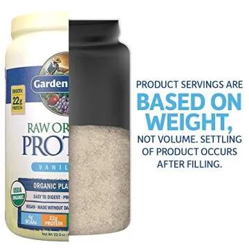 Garden of Life Raw Organic Protein Vanilla Powder, 20 Servings - Certified Vegan, Gluten Free, Organic, Non-GMO, Plant Based Sugar Free Protein Shake with Probiotics & Enzymes, 4g BCAAs, 22g Protein