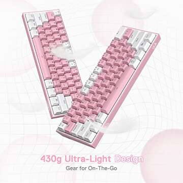 Redragon K617 Fizz 60% Wired RGB Gaming Keyboard, 61 Keys Hot-Swap Compact Mechanical Keyboard w/White and Pink Color Keycaps, Linear Red Switch, Pro Driver/Software Supported