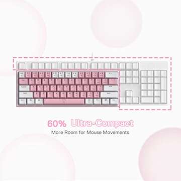 Redragon K617 Fizz 60% Wired RGB Gaming Keyboard, 61 Keys Hot-Swap Compact Mechanical Keyboard w/White and Pink Color Keycaps, Linear Red Switch, Pro Driver/Software Supported