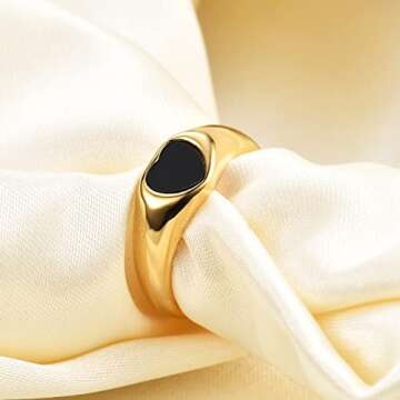 VQYSKO Heart Signet Ring - 18K Gold CZ Engagement Band