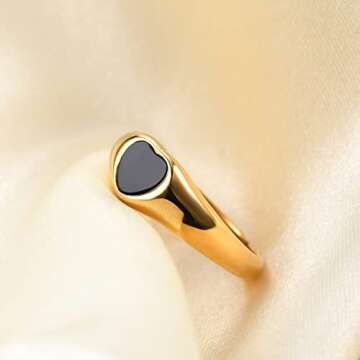 VQYSKO Heart Signet Ring - 18K Gold CZ Engagement Band