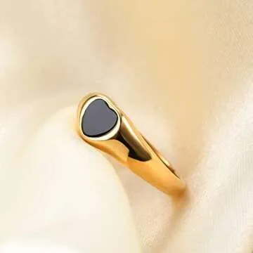 VQYSKO Heart Signet Ring - 18K Gold CZ Engagement Band