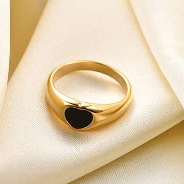 VQYSKO Heart Signet Ring - 18K Gold CZ Engagement Band