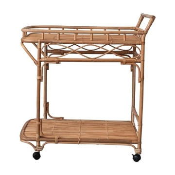 Creative Co-Op Hand-Woven Rattan 2-Tier Bar Cart - Rustic Mobility