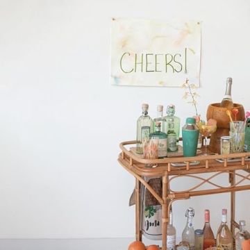 Stylish Rattan 2-Tier Bar Cart - Creative Co-Op