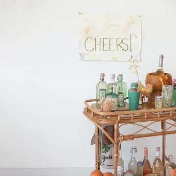 Stylish Rattan 2-Tier Bar Cart - Creative Co-Op