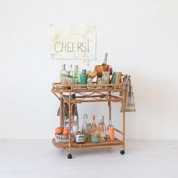 Stylish Rattan 2-Tier Bar Cart - Creative Co-Op