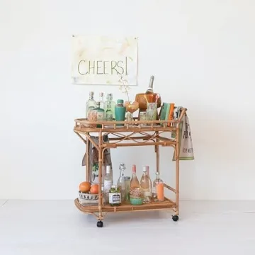 Stylish Rattan 2-Tier Bar Cart - Creative Co-Op