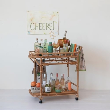 Stylish Rattan 2-Tier Bar Cart - Creative Co-Op