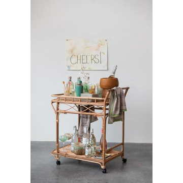 Stylish Rattan 2-Tier Bar Cart - Creative Co-Op