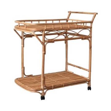 Stylish Rattan 2-Tier Bar Cart - Creative Co-Op