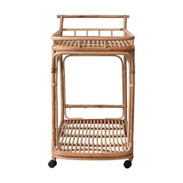 Stylish Rattan 2-Tier Bar Cart - Creative Co-Op