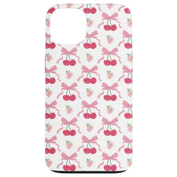 iPhone 13 Coquette Cherry and Bow Pattern with Pink Bows Case