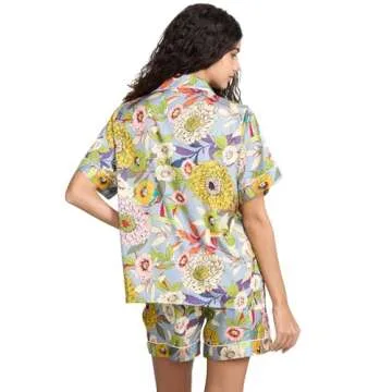 YiNi LuLu Womens Silk Satin Shorts Pajamas Set Button Down 2 Piece Pjs Short Sleeve Oversized Sleepwear with Pockets