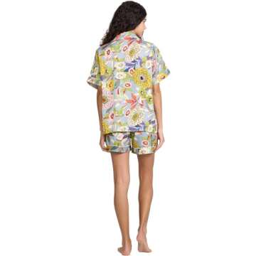 YiNi LuLu Womens Silk Satin Shorts Pajamas Set Button Down 2 Piece Pjs Short Sleeve Oversized Sleepwear with Pockets