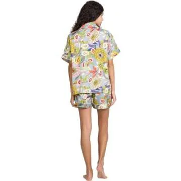 YiNi LuLu Womens Silk Satin Shorts Pajamas Set Button Down 2 Piece Pjs Short Sleeve Oversized Sleepwear with Pockets