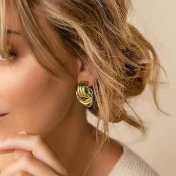 Chunky Gold Knot Earrings for Women - Trendy Geometric Jewelry