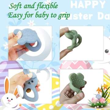 Easter Teether 2pcs Baby Teething Toys for Babies BPA-Free Silicone Material, Easy to Clean & Hold Handles Perfect Chew Toys for Ideal Gift for Babies 0-6-12 Months (Bunny Carrot)