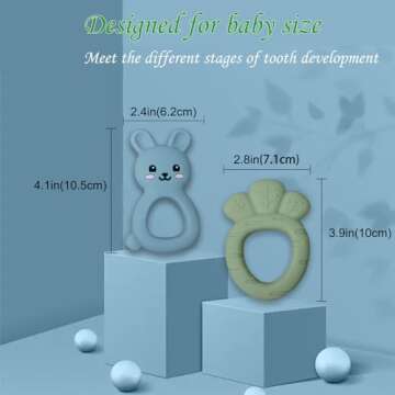Easter Teether 2pcs Baby Teething Toys for Babies BPA-Free Silicone Material, Easy to Clean & Hold Handles Perfect Chew Toys for Ideal Gift for Babies 0-6-12 Months (Bunny Carrot)