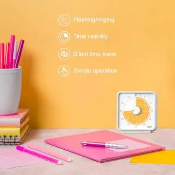 Conchstar 60 Minute Visual Timer for Kids, Countdown Timer for Classroom & Kitchen, Desk Timer for Study, Time Manager Tool for Kids with Orange Patter