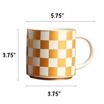 COLLECTIVE HOME - Chessboard Ceramic Mugs: Elegant Black & Gold Checkered Pattern, 15 oz Coffee Cups...