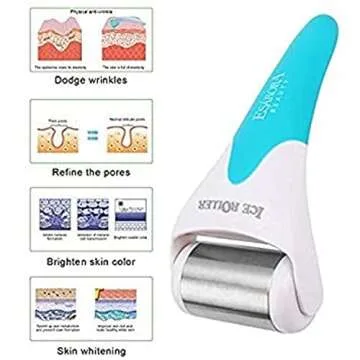 Ice Roller, ESARORA Ice Roller for Face & Eye, Puffiness, Migraine, Pain Relief and Minor Injury, Skin Care Products with 2 Roller (1 Plastic Roller & 1 Stainless Steel Roller)