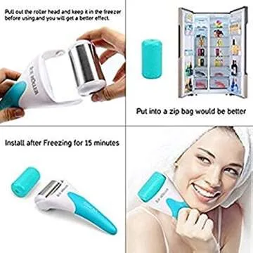 Ice Roller, ESARORA Ice Roller for Face & Eye, Puffiness, Migraine, Pain Relief and Minor Injury, Skin Care Products with 2 Roller (1 Plastic Roller & 1 Stainless Steel Roller)