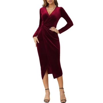 NASHALYLY Elegant Velvet Dress for Women Wrap V Neck Long Sleeve Split Bodycon Ruched Cocktail Party...