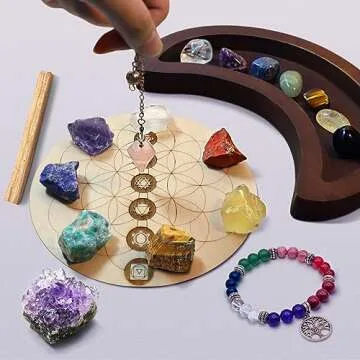 Healing Crystals Set, 23pcs Natural Healing Stones for Meditation Reiki, 7 Tumbled and 7 Raw Crystals for 7 Chakra Balancing, with Amethyst Cluster, Moon Tray, Rose Quartz Crystal Pendulum, Selenite