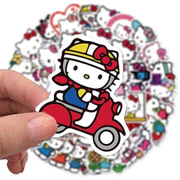 50Pcs Hello Kittty Stickers Pack Kitty White Theme Waterproof Sticker Decals for Laptop Water Bottle Skateboard Luggage Car Bumper Hello Kittty Stickers for Girls Kids Teens