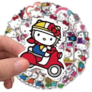 50Pcs Hello Kittty Stickers Pack Kitty White Theme Waterproof Sticker Decals for Laptop Water Bottle Skateboard Luggage Car Bumper Hello Kittty Stickers for Girls Kids Teens