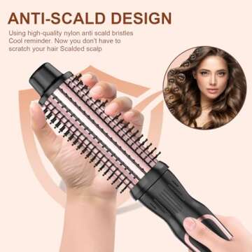 USHOW 1.25 Inch Thermal Brush for Blowout Look, Heated Round Brush with Dual Voltage & Adjustable Temperature, Smooth & Voluminous Curls, Travel-Friendly Hair Styling Tool (Rose Gold, 1.25 inch)