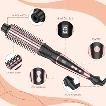 USHOW 1.25 Inch Thermal Brush for Blowout Look, Heated Round Brush with Dual Voltage & Adjustable Temperature, Smooth & Voluminous Curls, Travel-Friendly Hair Styling Tool (Rose Gold, 1.25 inch)