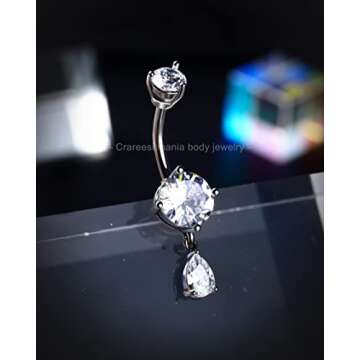 CM Crareesi Mania Dangle Belly Button Ring Teardrop Belly Rings 316L Surgical Steel Belly Button Pie...