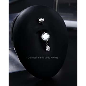 CM Crareesi Mania Dangle Belly Button Ring Teardrop Belly Rings 316L Surgical Steel Belly Button Piercing Jewelry Silver Belly Piercing Jewelry for Women