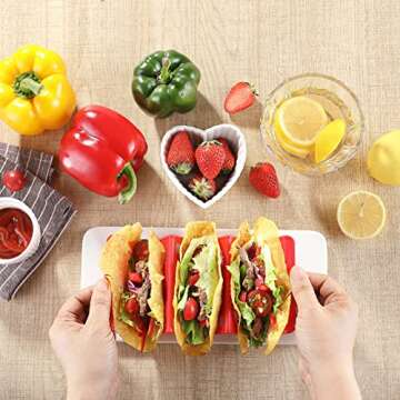6PCS Taco Holder Stands with Unique Island Pattern, Colorful Premium Large Taco Holders Set of 6, Taco Stands for 3 Tacos, Street Taco Rack, PP Material, Dishwasher & Microwave Safe, Taco Tuesday