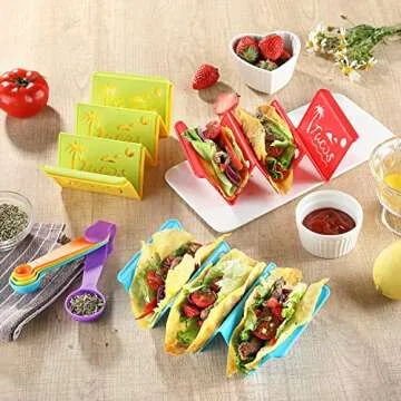 6PCS Taco Holder Stands with Unique Island Pattern, Colorful Premium Large Taco Holders Set of 6, Taco Stands for 3 Tacos, Street Taco Rack, PP Material, Dishwasher & Microwave Safe, Taco Tuesday