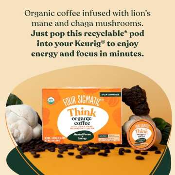 Four Sigmatic Mushroom Coffee K-Cups | Organic Dark Roast Coffee with Lion’s Mane & Yacon | Focus ...